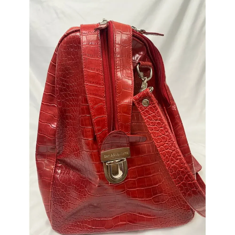 Vintage Bath And Body Works Duffle Bag Overnight Tote Red Faux Leather Alligator